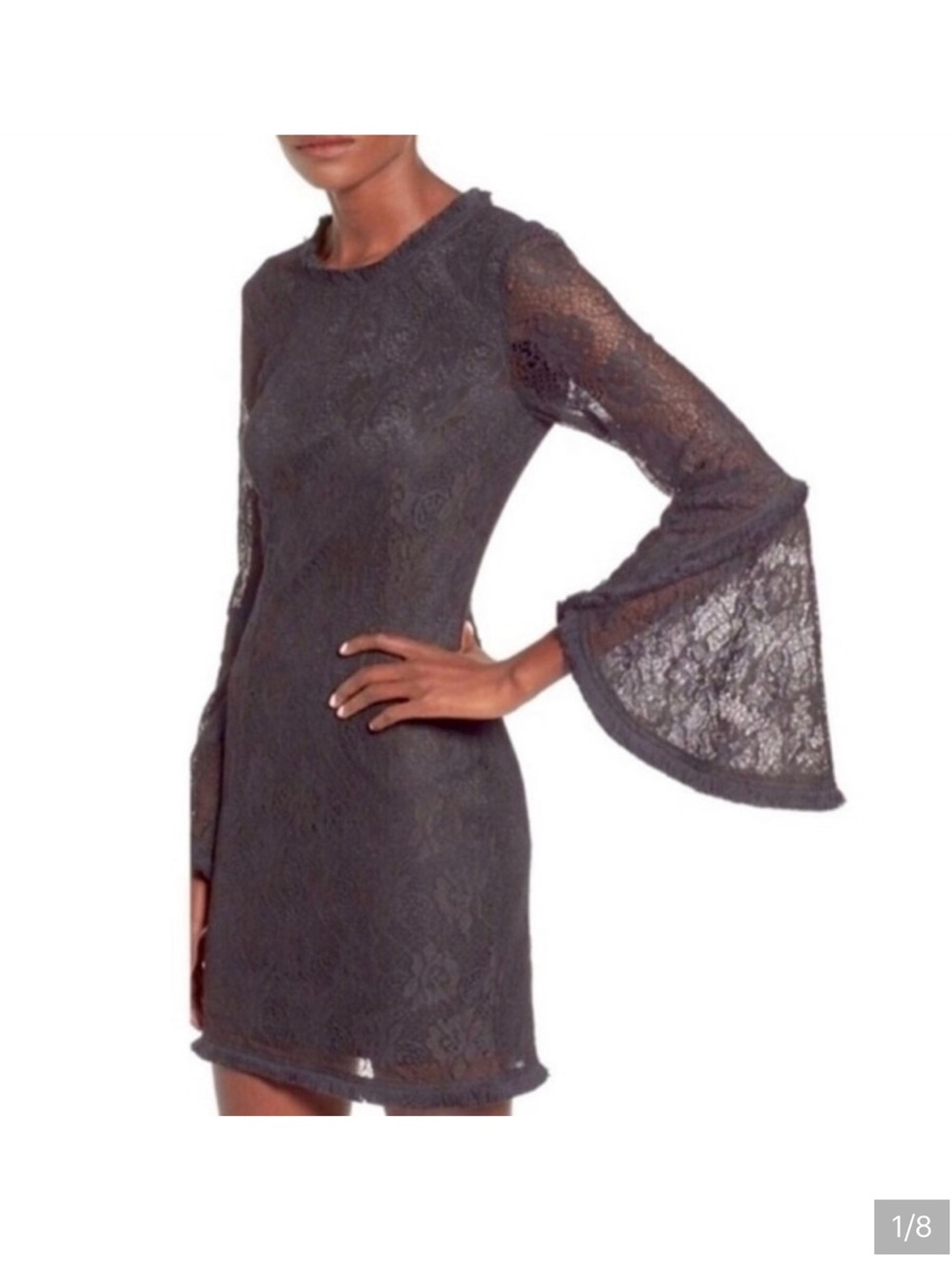 Whyte Eyelash Black Lace Dress with full sleeves small